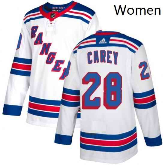 Womens Adidas New York Rangers 28 Paul Carey Authentic White Away NHL Jersey